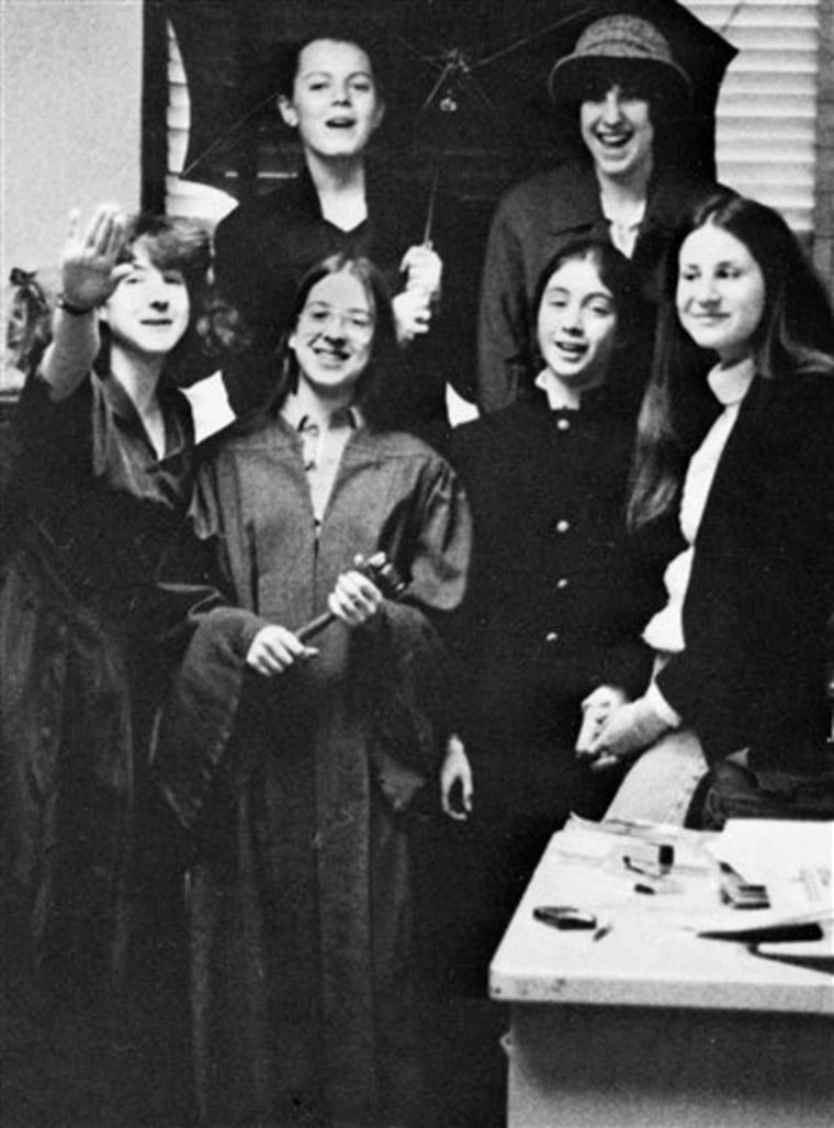 Elena Kagan, second from left in the front row, poses with members of the student government in Hunter College High's 1977 yearbook. Kagan, wearing a robe and holding a gavel, was the student council president.